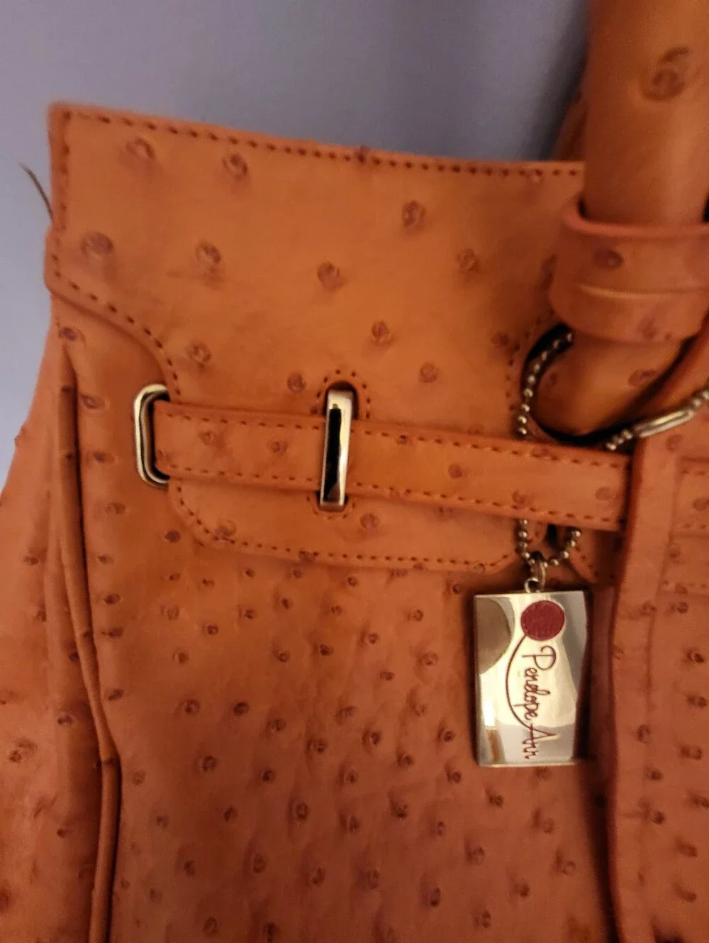 NWOT Penelope Ann 14.5x12x6  Orange Ostrich-Texture Top-Handle Tote Bag - Picture 9 of 14